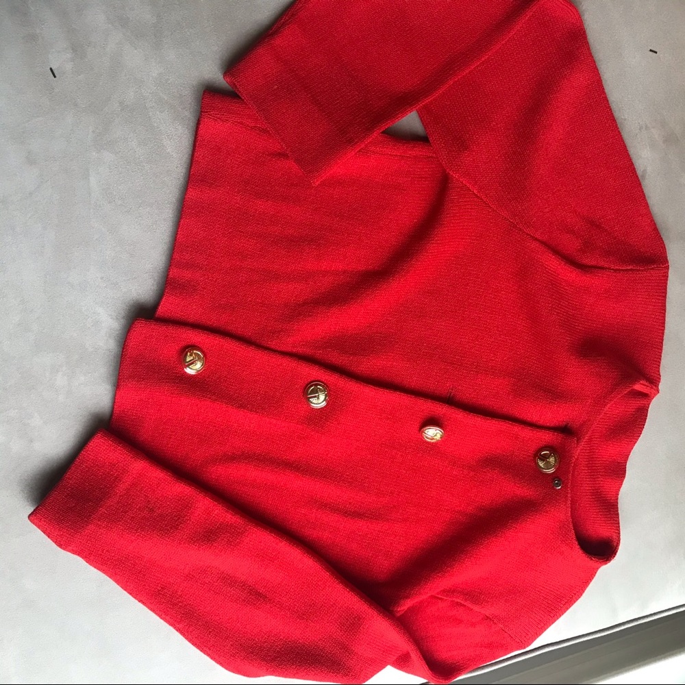 Orange Short crop blazer with gold buttons.